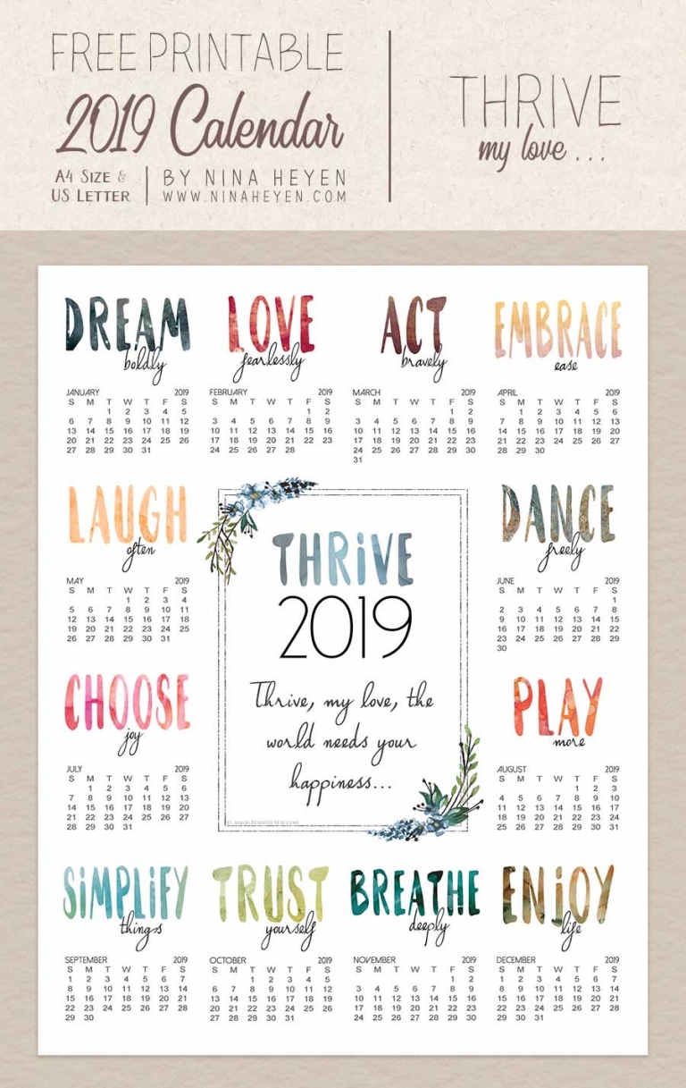Poetry Calendars Free Printable 2019 Desk & Wall Calendars Nina Heyen