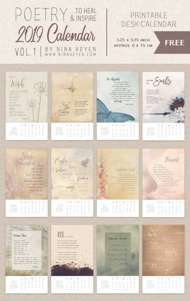 Poetry Calendar 2018 | FREE Printable Inspirational Desk Calendar ...