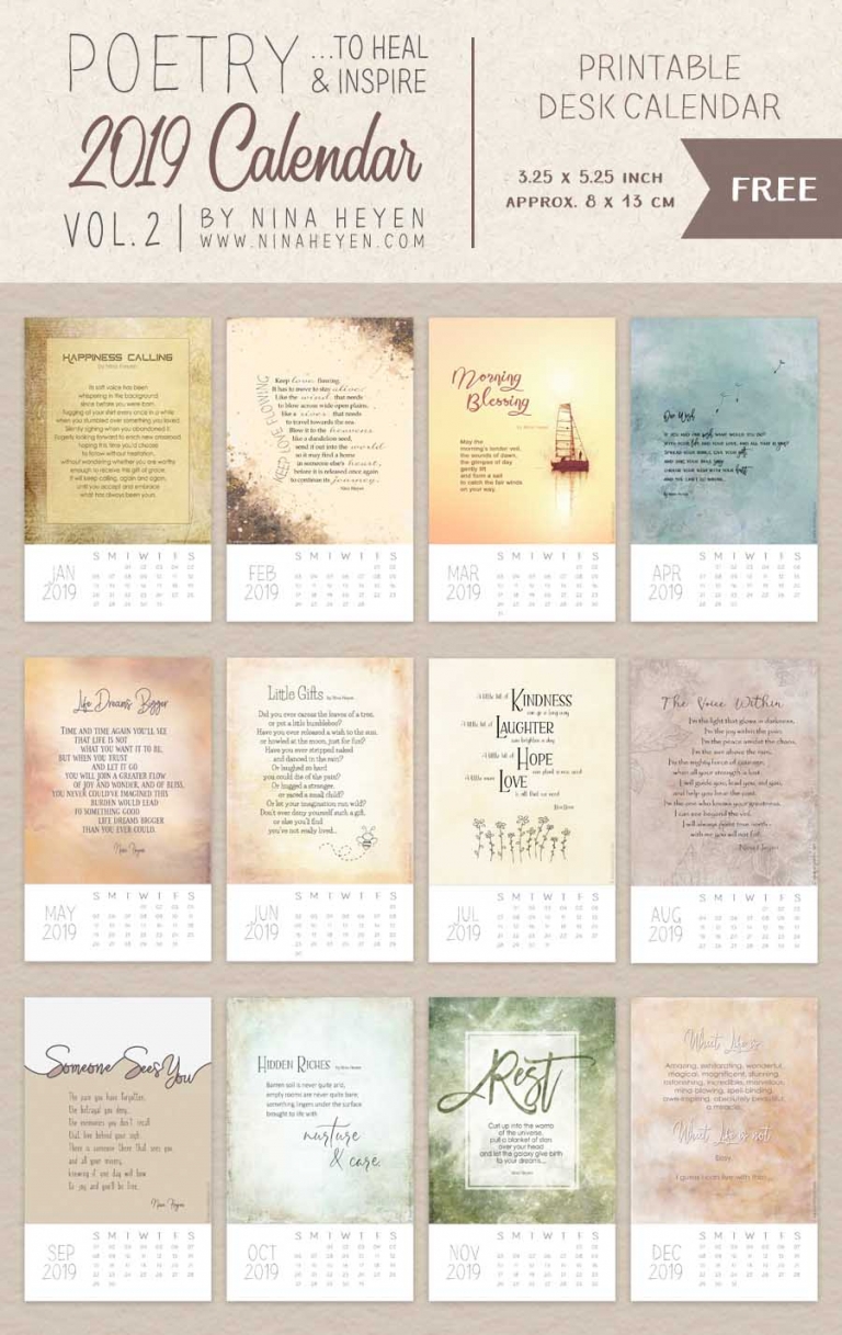 Poetry Calendar 2019 VOL 2 FREE Printable Inspirational Desk Calendar